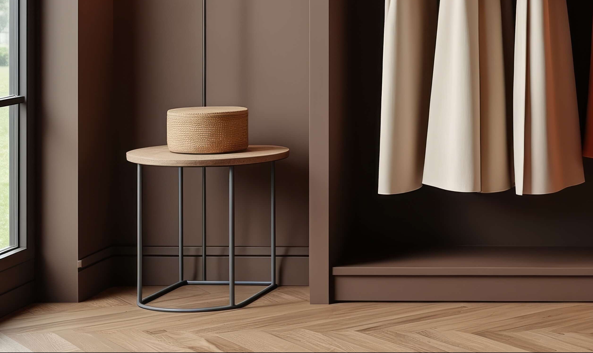 Closet with hanging dresses in a well-lit room