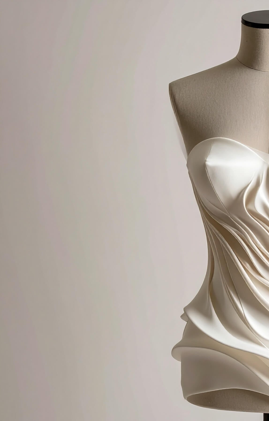 White strapless dress on a mannequin against a plain background